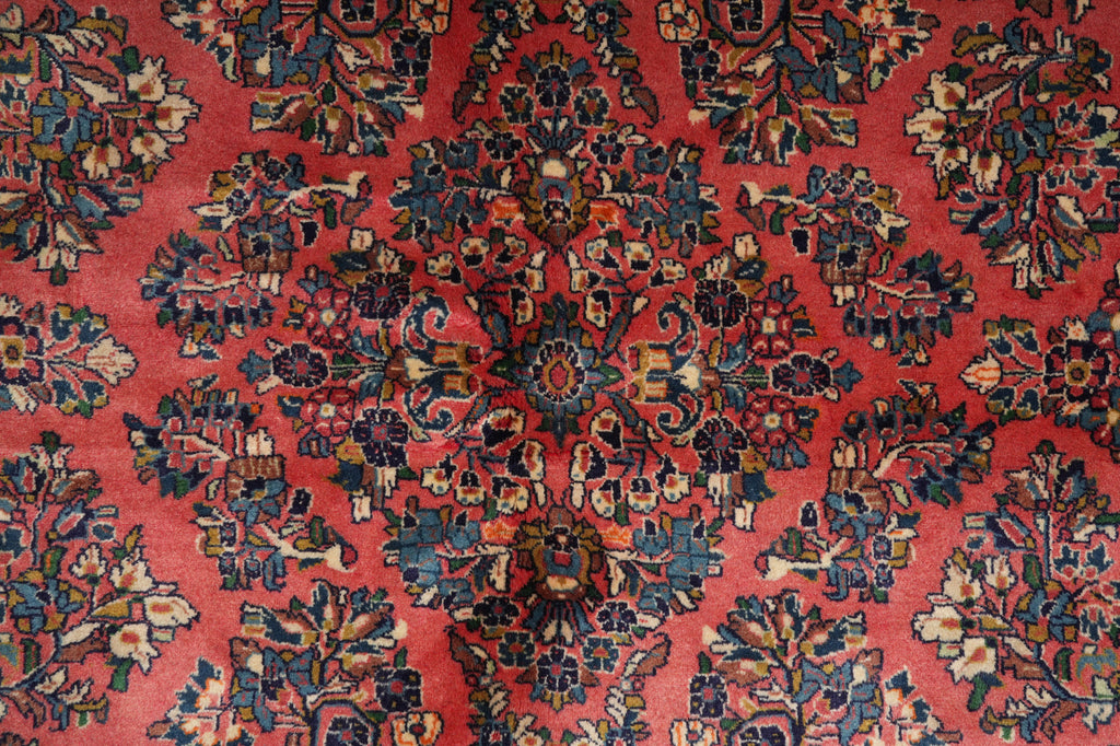 7 x 7.6 Dark Salmon Fine Persian Sarouk square Rug - view 6