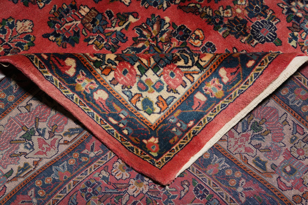 7 x 7.6 Dark Salmon Fine Persian Sarouk square Rug - view 10