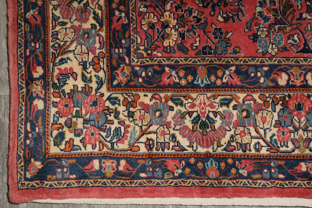 7 x 7.6 Dark Salmon Fine Persian Sarouk square Rug - view 12