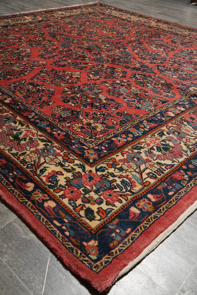 7 x 7.6 Dark Salmon Fine Persian Sarouk square Rug - view 5
