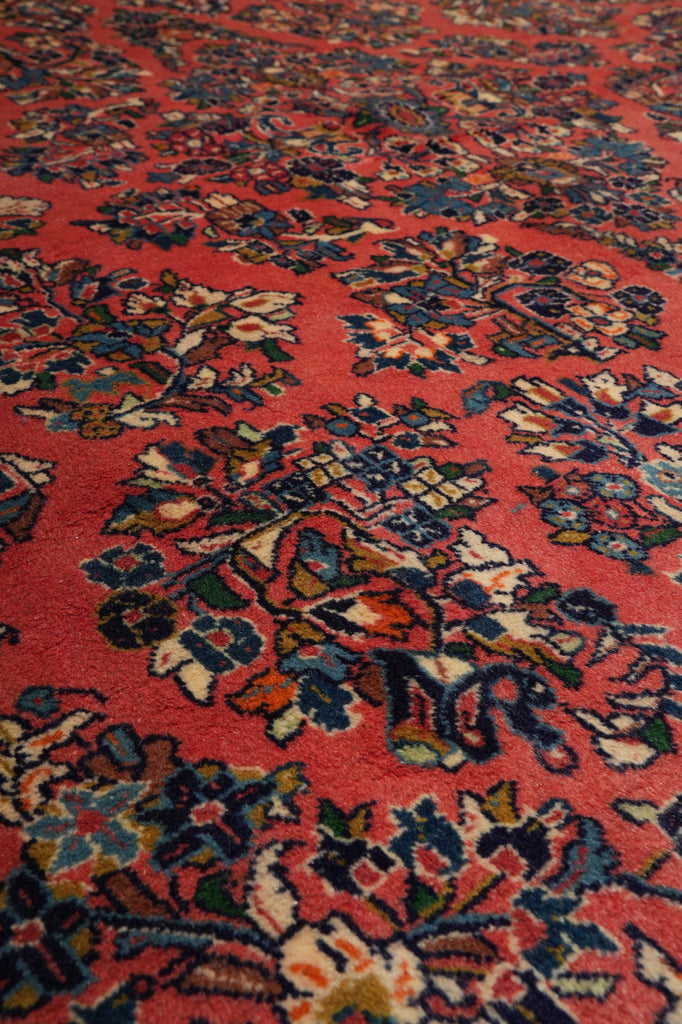 7 x 7.6 Dark Salmon Fine Persian Sarouk square Rug - view 8
