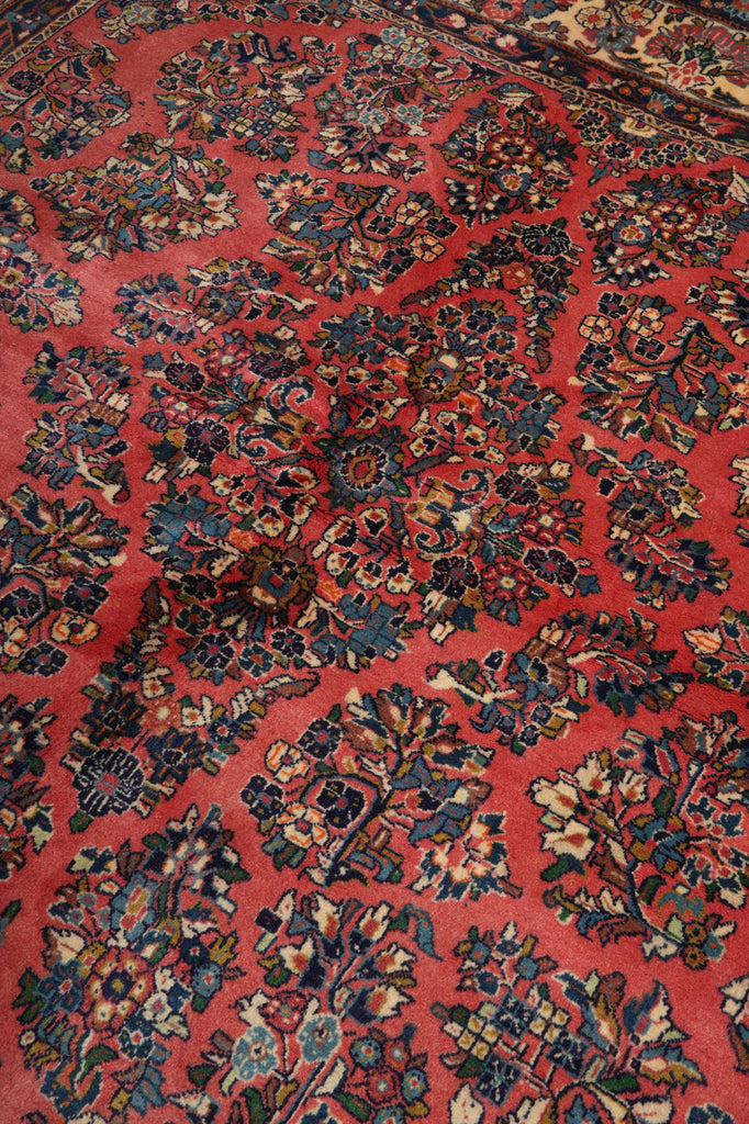 7 x 7.6 Dark Salmon Fine Persian Sarouk square Rug - view 7