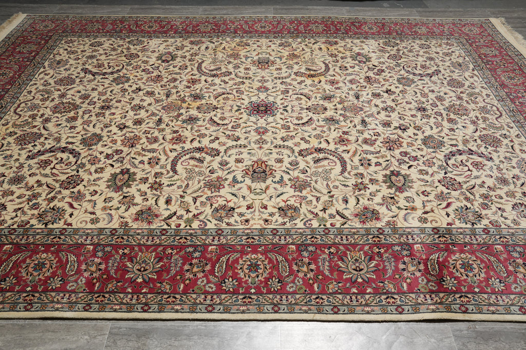 Decorative rug with intricate patterns on a wooden floor