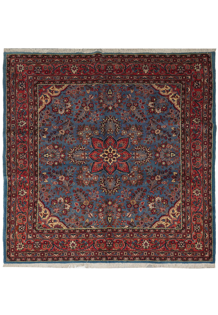 7 x 7 Blue Fine Persian Sarouk Square Rug