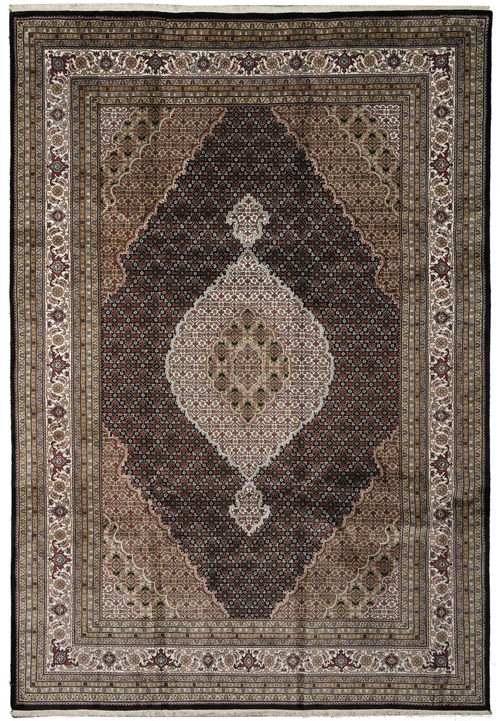 Decorative rug with intricate patterns on a plain background