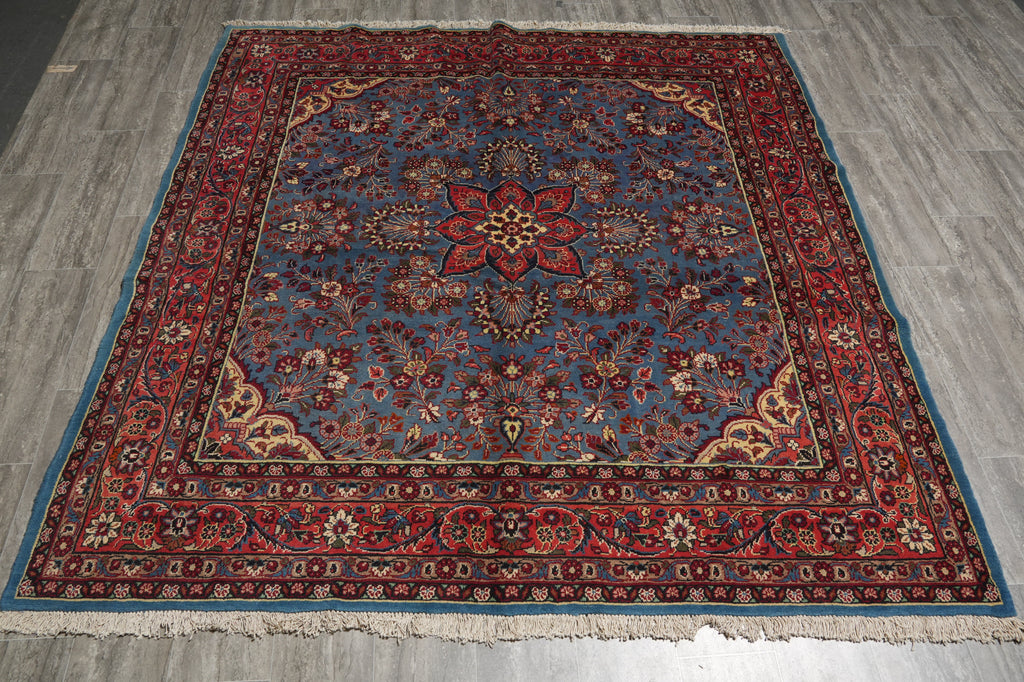 7 x 7 Blue Fine Persian Sarouk Square Rug - view 3