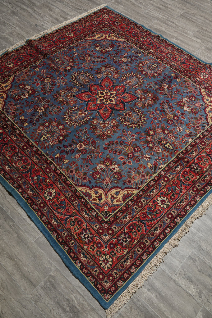 7 x 7 Blue Fine Persian Sarouk Square Rug - view 4