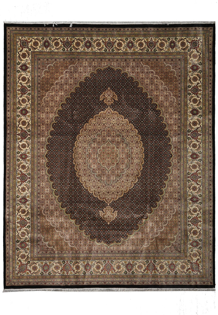Decorative rug with intricate patterns on a plain background