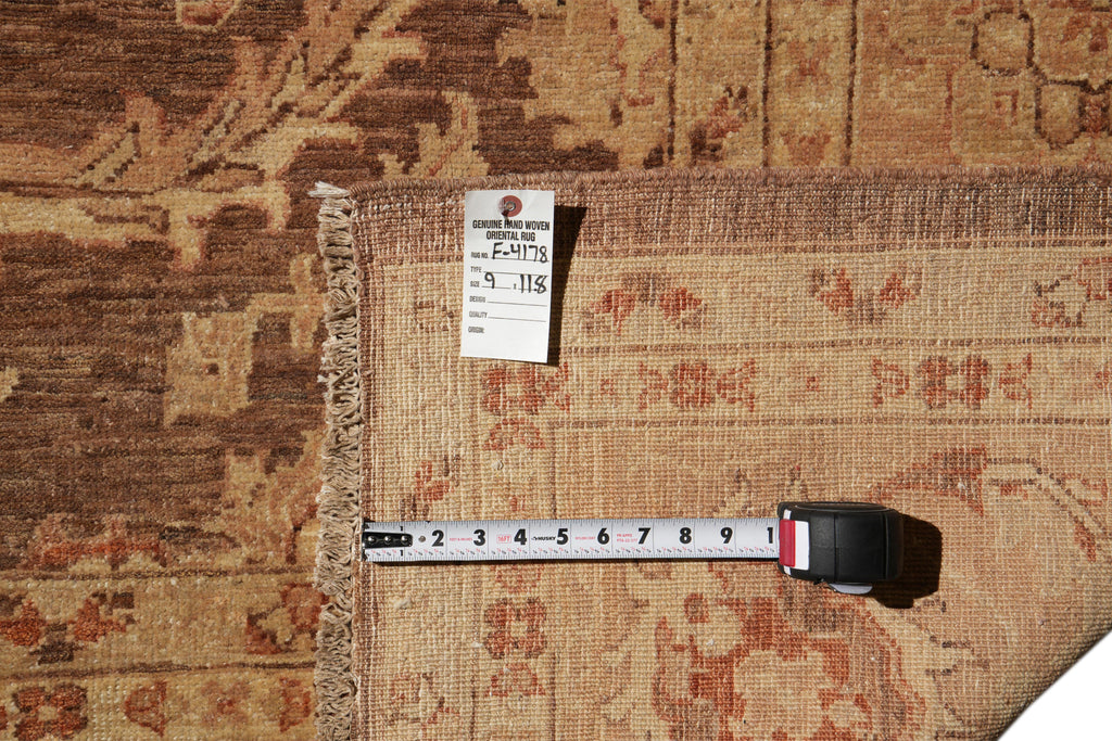 9 x 11.8 Brown Neutral Warm Colors Handmade Zigler Chobi Rug #F-4178
