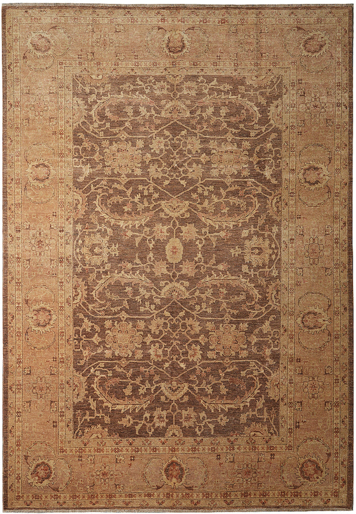 9 x 11.8 Brown Neutral Warm Colors Handmade Zigler Chobi Rug #F-4178