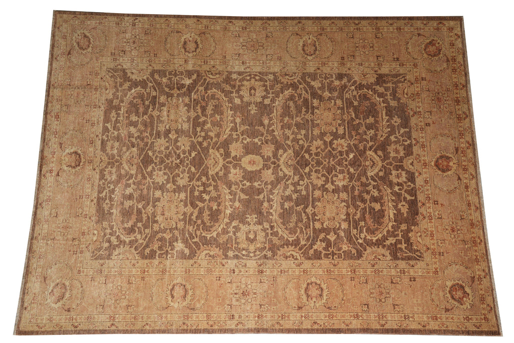 9 x 11.8 Brown Neutral Warm Colors Handmade Zigler Chobi Rug #F-4178