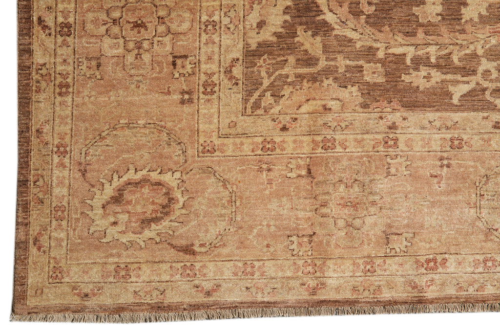 9 x 11.8 Brown Neutral Warm Colors Handmade Zigler Chobi Rug #F-4178