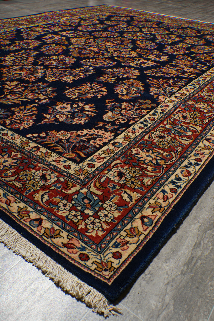 7.3 x 9.8 Navy Blue Fine Persian Sarouk Rug #B-72319