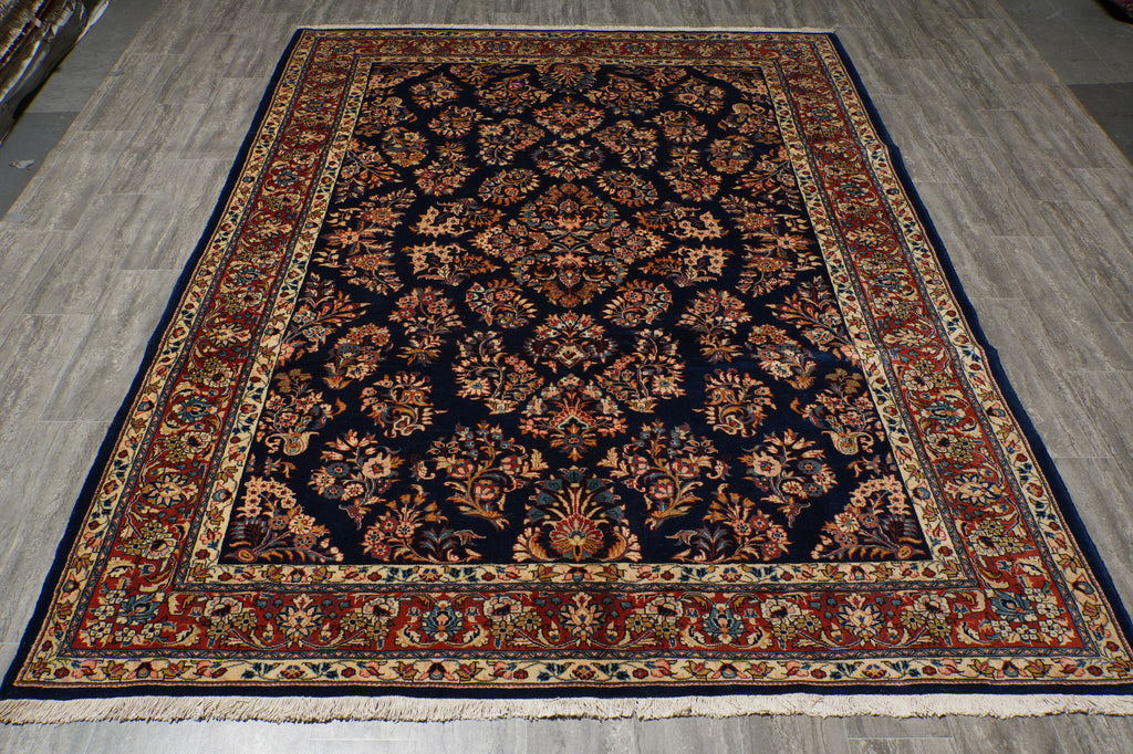 7.3 x 9.8 Navy Blue Fine Persian Sarouk Rug #B-72319