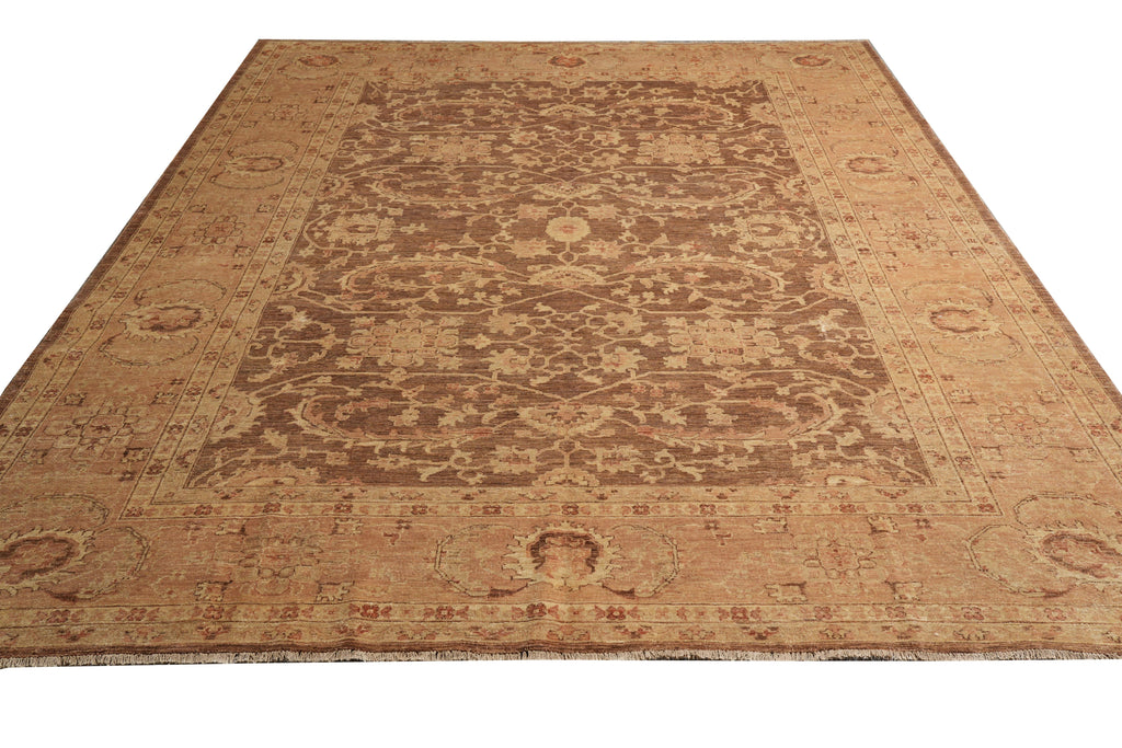 9 x 11.8 Brown Neutral Warm Colors Handmade Zigler Chobi Rug #F-4178