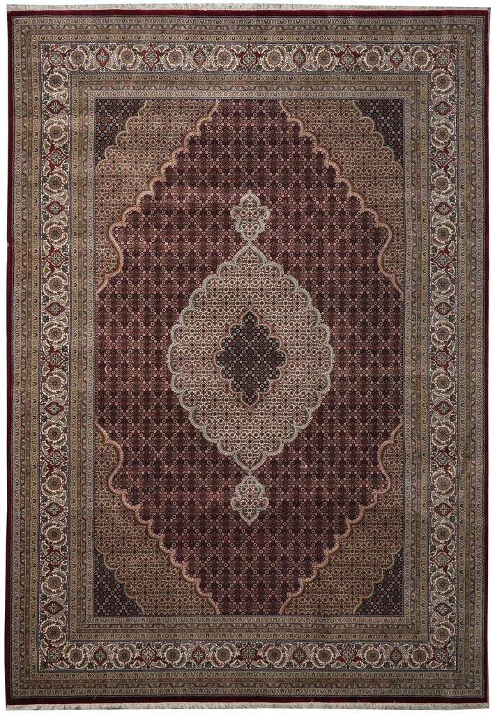 Decorative rug with intricate patterns on a plain background