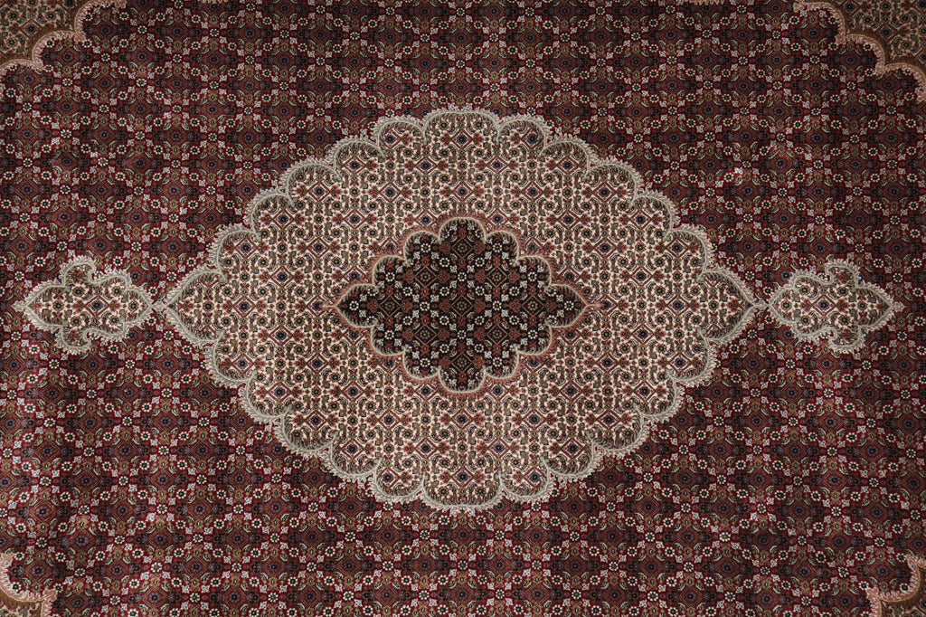 Close-up of a patterned rug with intricate designs