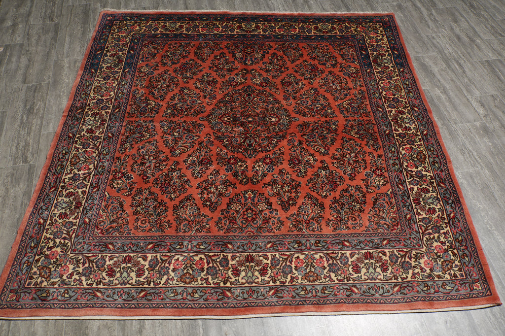 6.8 x 6.8 Salmon Fine Persian Sarouk Square Rug #B-72318
