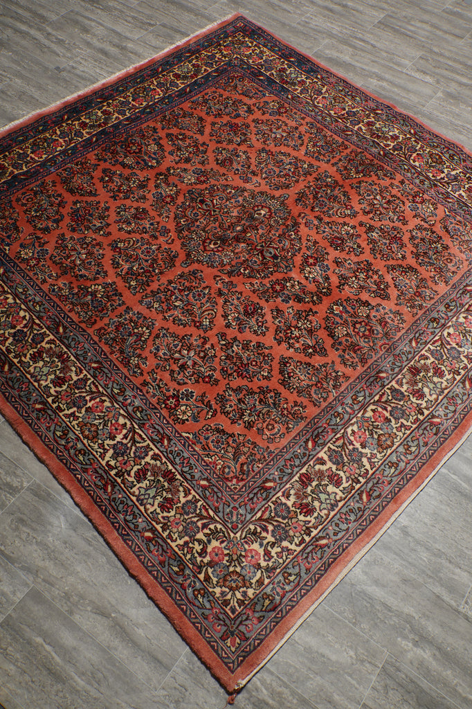 6.8 x 6.8 Salmon Fine Persian Sarouk Square Rug #B-72318