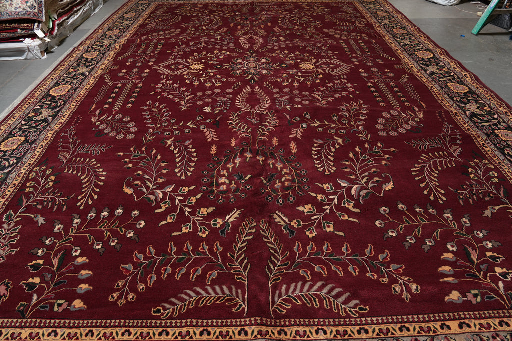 12.8 x 20.5 New Handmade Sarouk Wool Rug Burgundy #PIX-1144