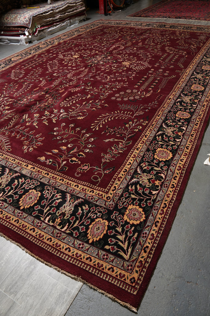12.8 x 20.5 New Handmade Sarouk Wool Rug Burgundy #PIX-1144