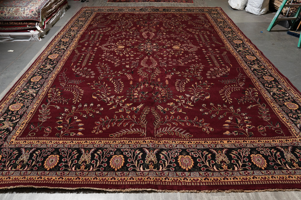 12.8 x 20.5 New Handmade Sarouk Wool Rug Burgundy #PIX-1144