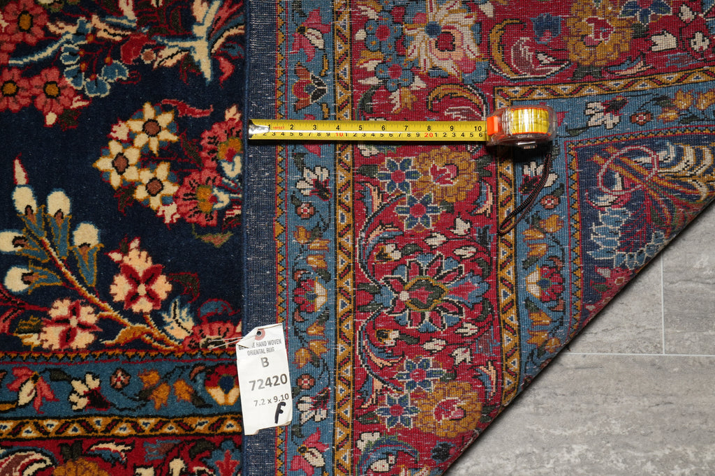 7 x 10 Navy Blue Fine Persian Sarouk Wool Rug #B-72420