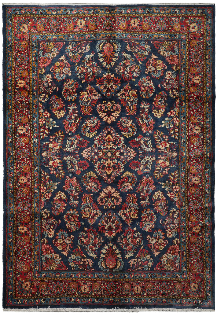 7 x 10 Navy Blue Fine Persian Sarouk Wool Rug #B-72420