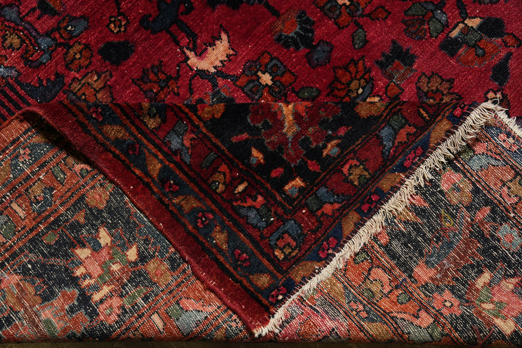 8.6 x 11.9 Antique Persian Lilihan Rug 1930's Rich Mahagony #F-4153