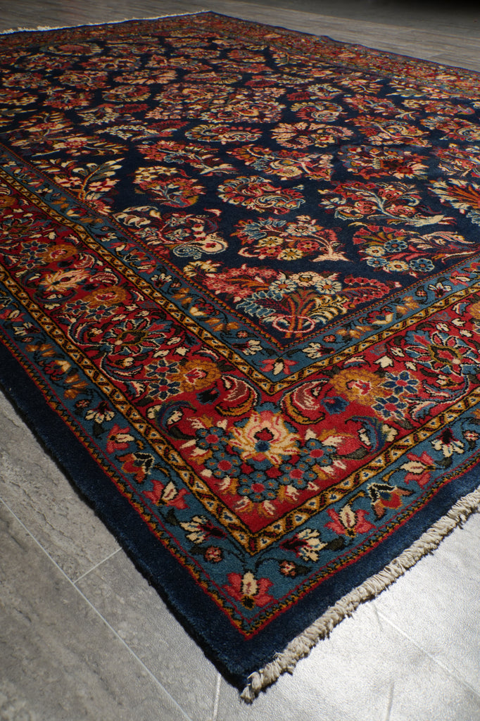 7 x 10 Navy Blue Fine Persian Sarouk Wool Rug #B-72420