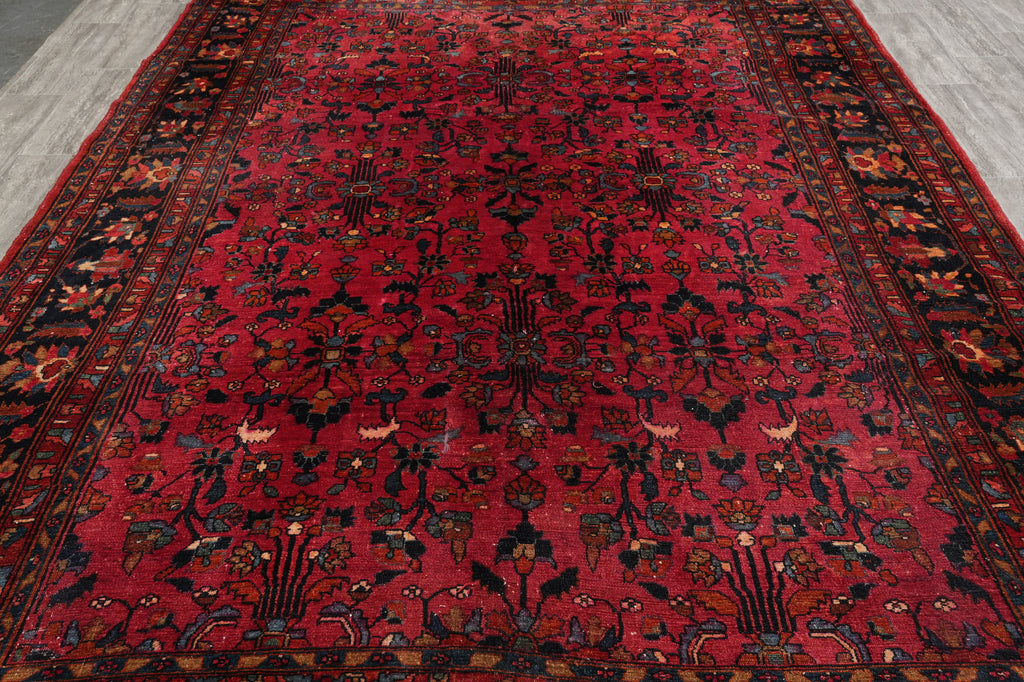 8.6 x 11.9 Antique Persian Lilihan Rug 1930's Rich Mahagony #F-4153