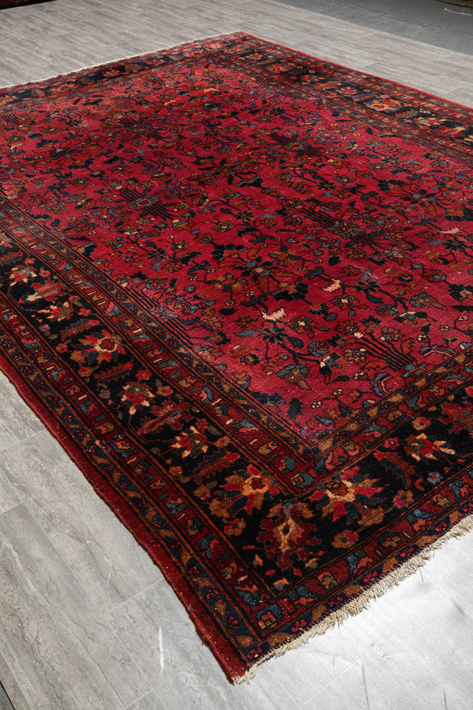 8.6 x 11.9 Antique Persian Lilihan Rug 1930's Rich Mahagony #F-4153