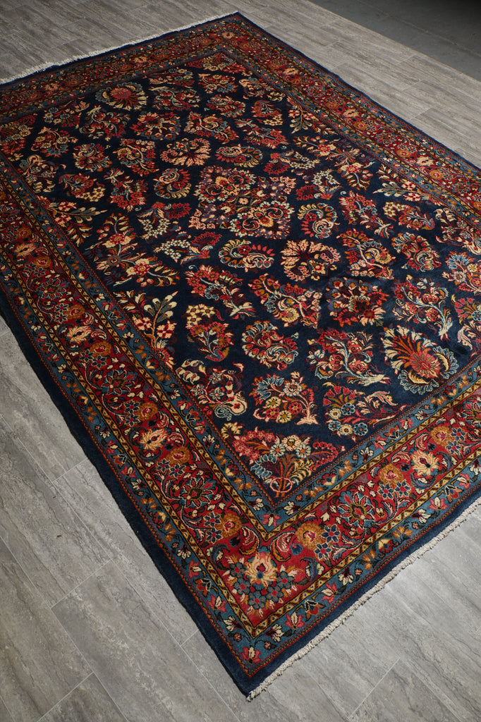 7 x 10 Navy Blue Fine Persian Sarouk Wool Rug #B-72420