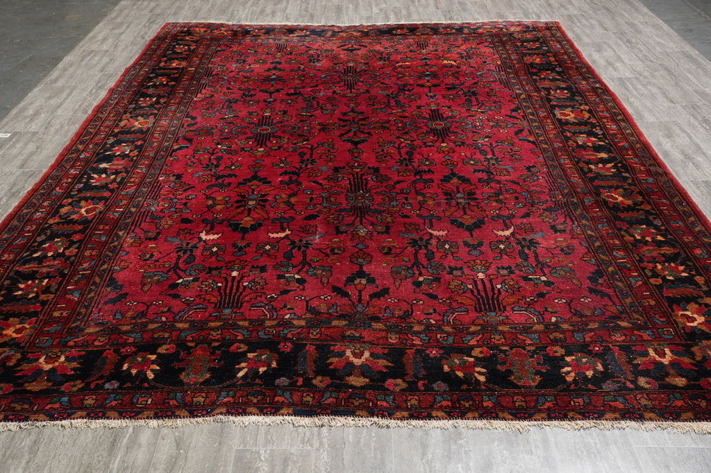 8.6 x 11.9 Antique Persian Lilihan Rug 1930's Rich Mahagony #F-4153
