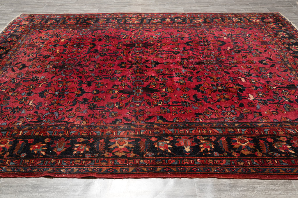 8.6 x 11.9 Antique Persian Lilihan Rug 1930's Rich Mahagony #F-4153