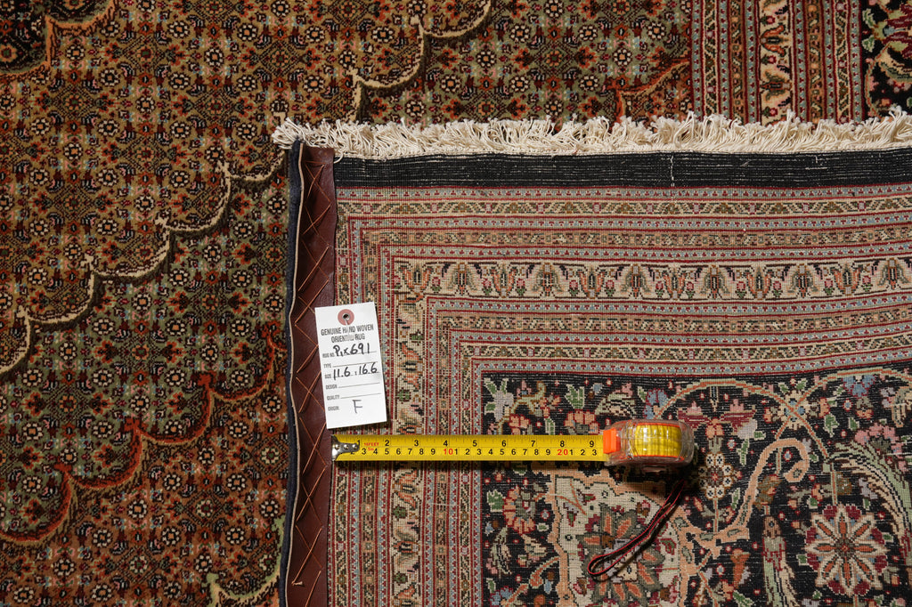 11.6 x 16.6 Authentic Persian Tabriz Mahi Handmade 400 KPSI Wool and Silk Rug Black #PIX-691
