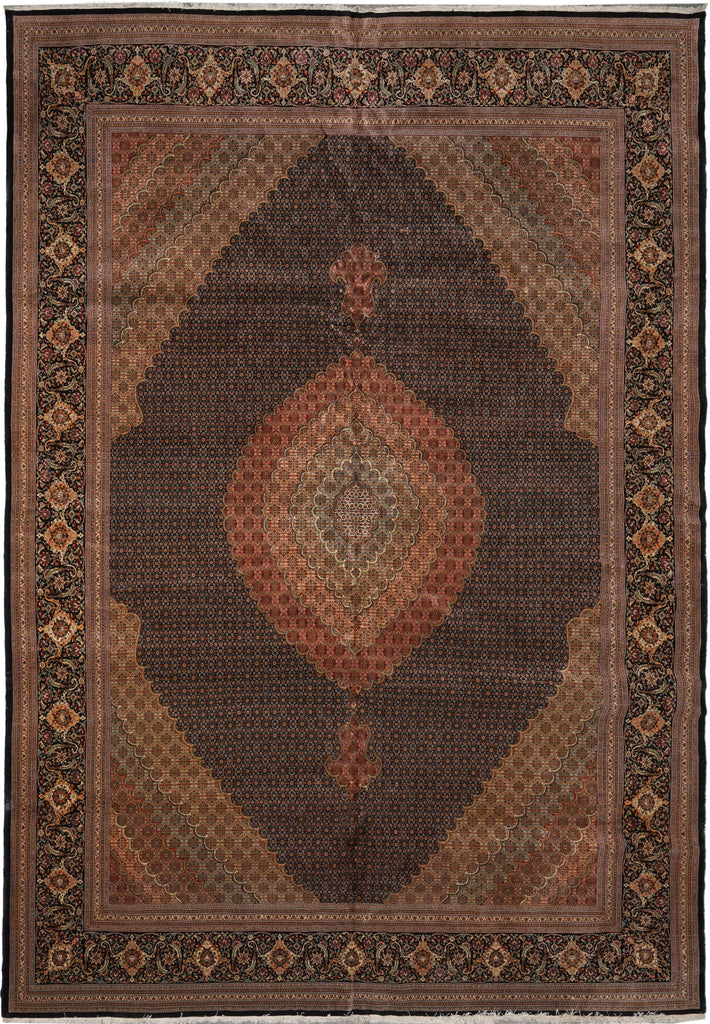11.6 x 16.6 Authentic Persian Tabriz Mahi Handmade 400 KPSI Wool and Silk Rug Black #PIX-691