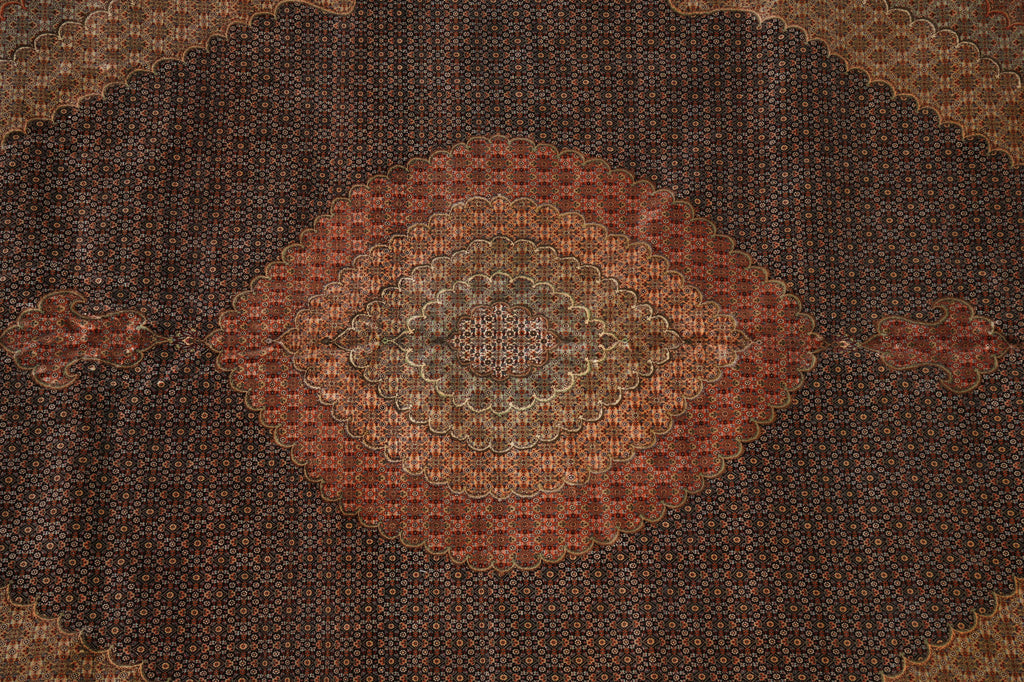 11.6 x 16.6 Authentic Persian Tabriz Mahi Handmade 400 KPSI Wool and Silk Rug Black #PIX-691