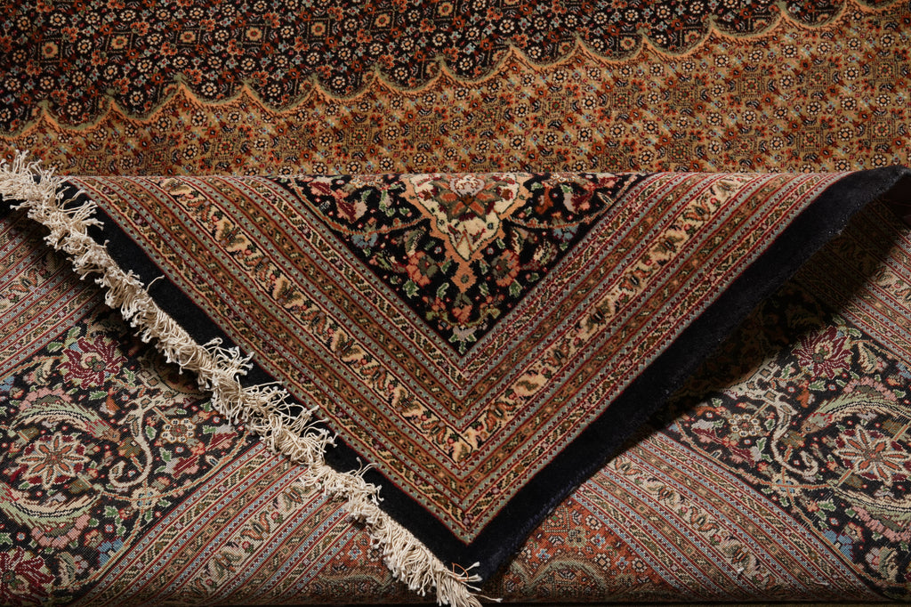 11.6 x 16.6 Authentic Persian Tabriz Mahi Handmade 400 KPSI Wool and Silk Rug Black #PIX-691