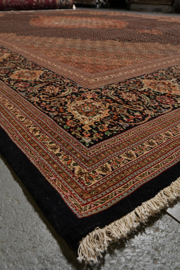 11.6 x 16.6 Authentic Persian Tabriz Mahi Handmade 400 KPSI Wool and Silk Rug Black #PIX-691