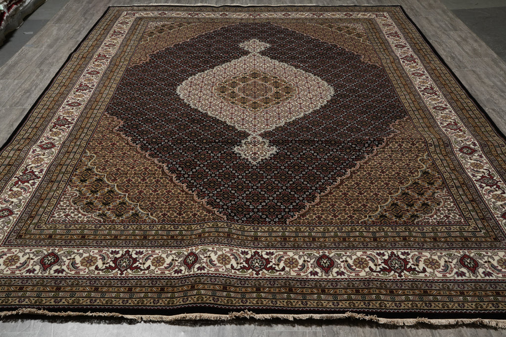 Decorative rug with intricate patterns on a plain background