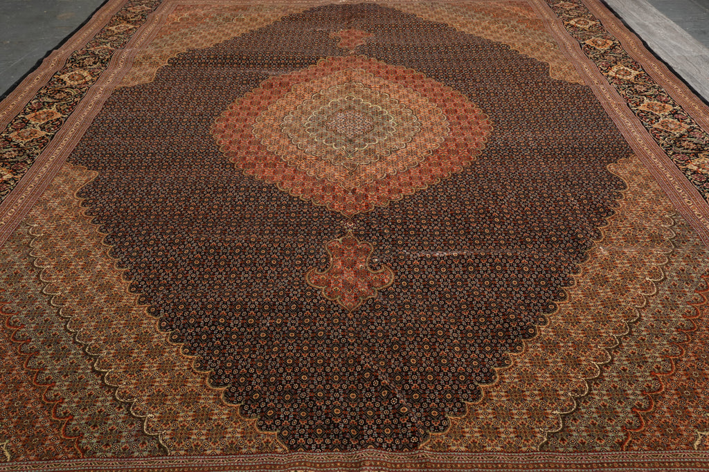 11.6 x 16.6 Authentic Persian Tabriz Mahi Handmade 400 KPSI Wool and Silk Rug Black #PIX-691