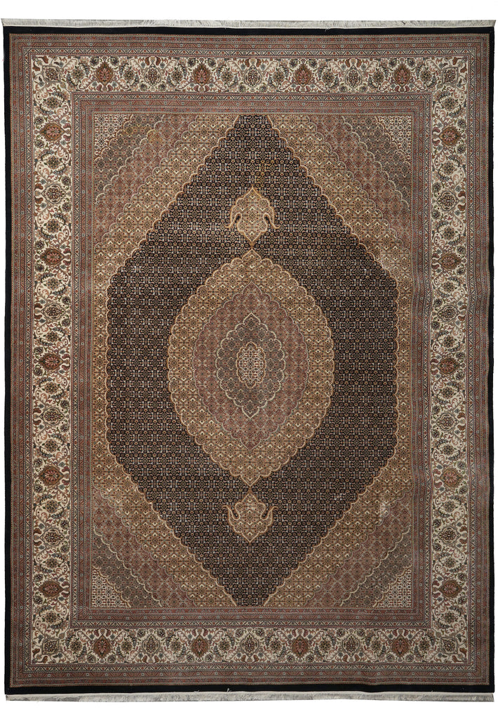 Decorative rug with intricate patterns on a plain background