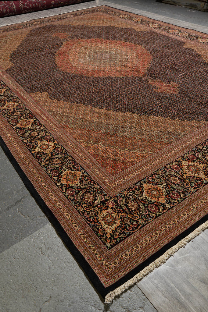 11.6 x 16.6 Authentic Persian Tabriz Mahi Handmade 400 KPSI Wool and Silk Rug Black #PIX-691