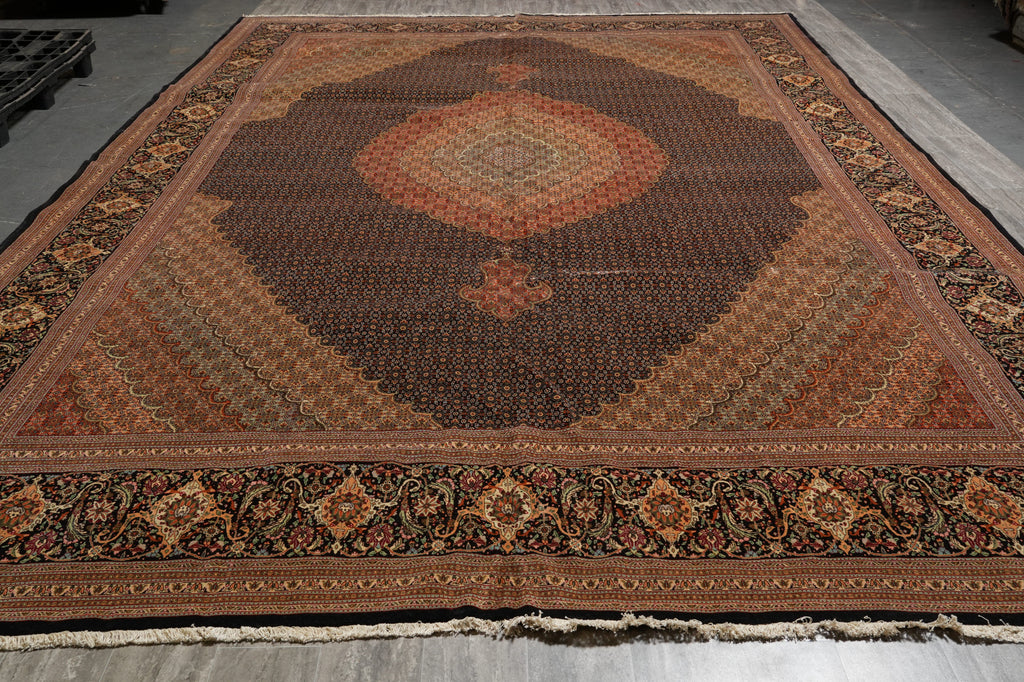 11.6 x 16.6 Authentic Persian Tabriz Mahi Handmade 400 KPSI Wool and Silk Rug Black #PIX-691
