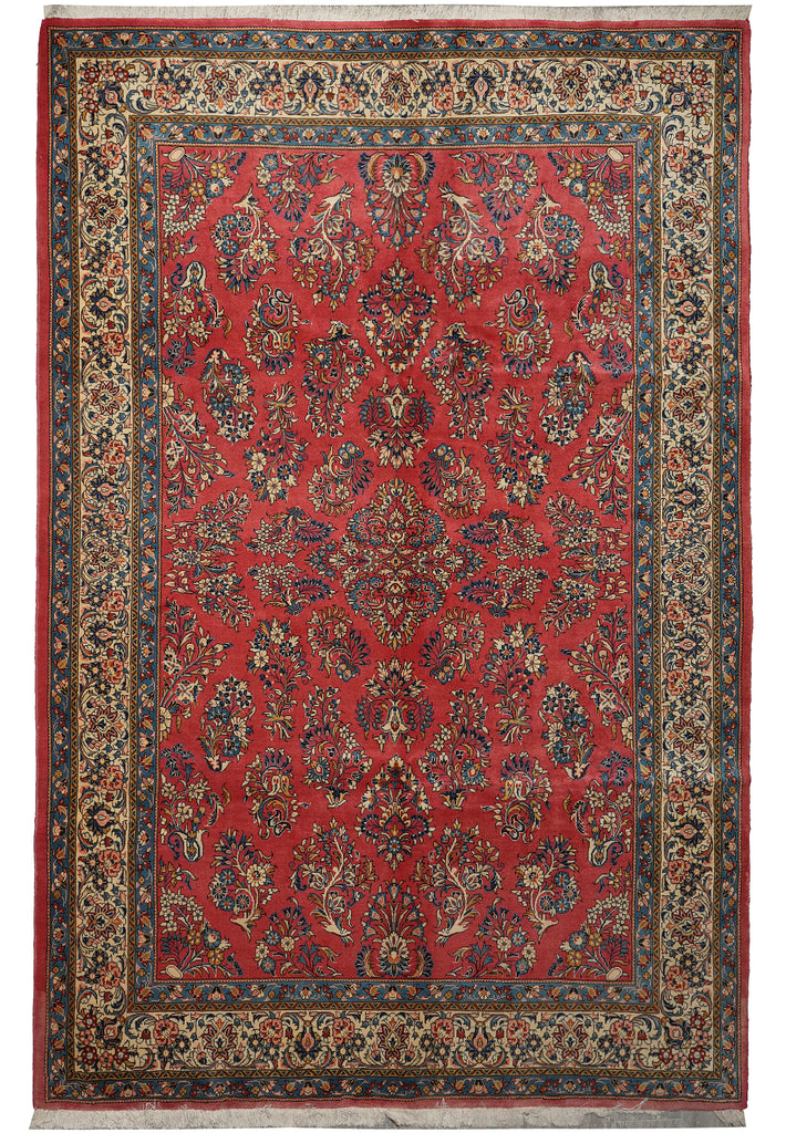 7.3 x 10.3 Pinky Salmon Persian Sarouk Wool Rug #B-72414