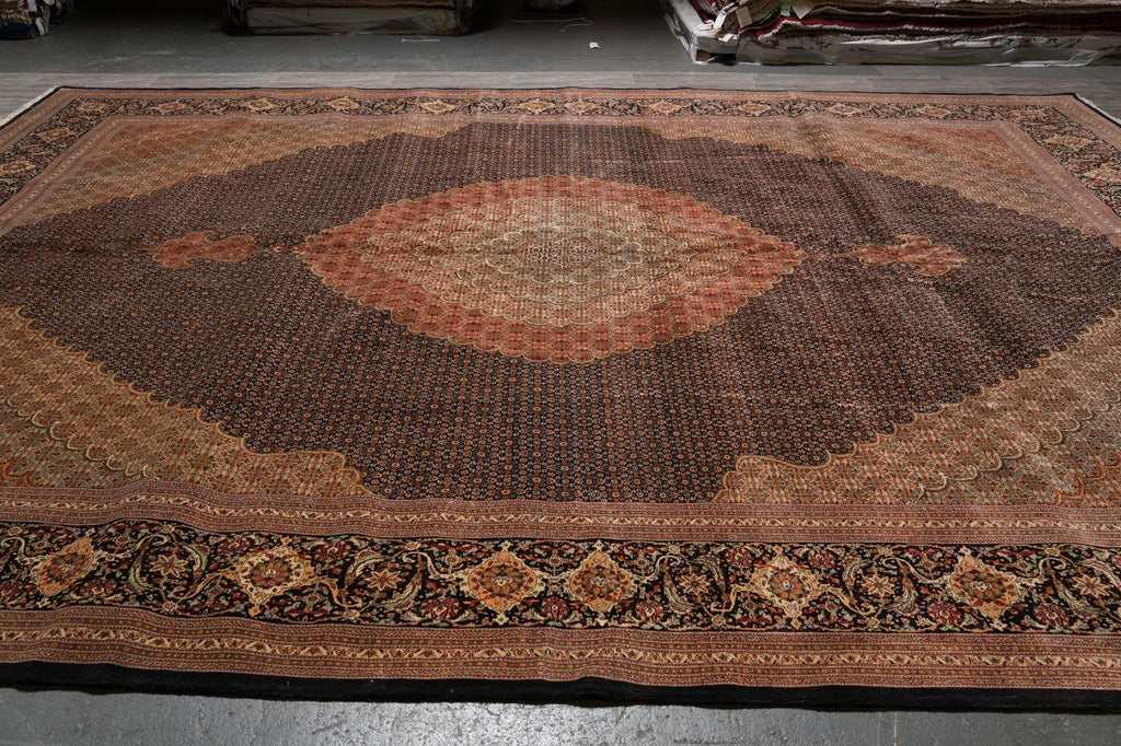 11.6 x 16.6 Authentic Persian Tabriz Mahi Handmade 400 KPSI Wool and Silk Rug Black #PIX-691