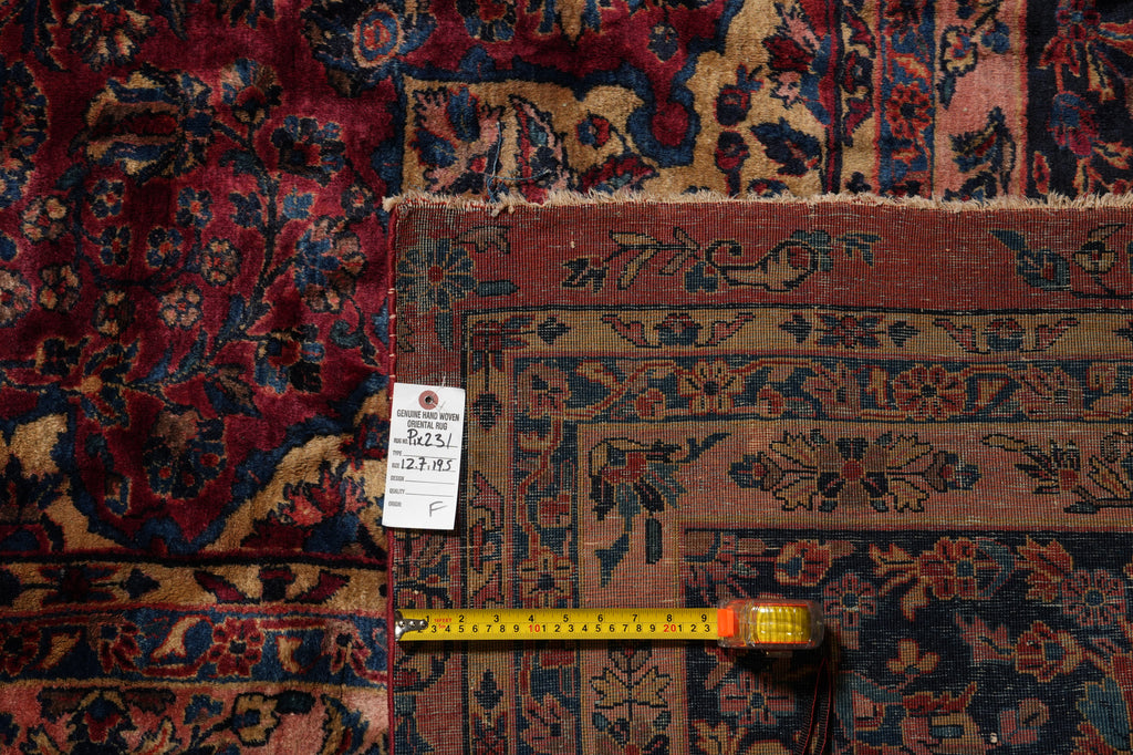 12.7 x 19.5 Genuine Antique Persian Rug Burgundy Blue 1930's #PIX-231