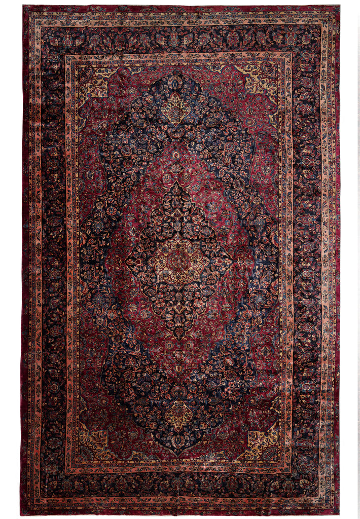 12.7 x 19.5 Genuine Antique Persian Rug Burgundy Blue 1930's #PIX-231
