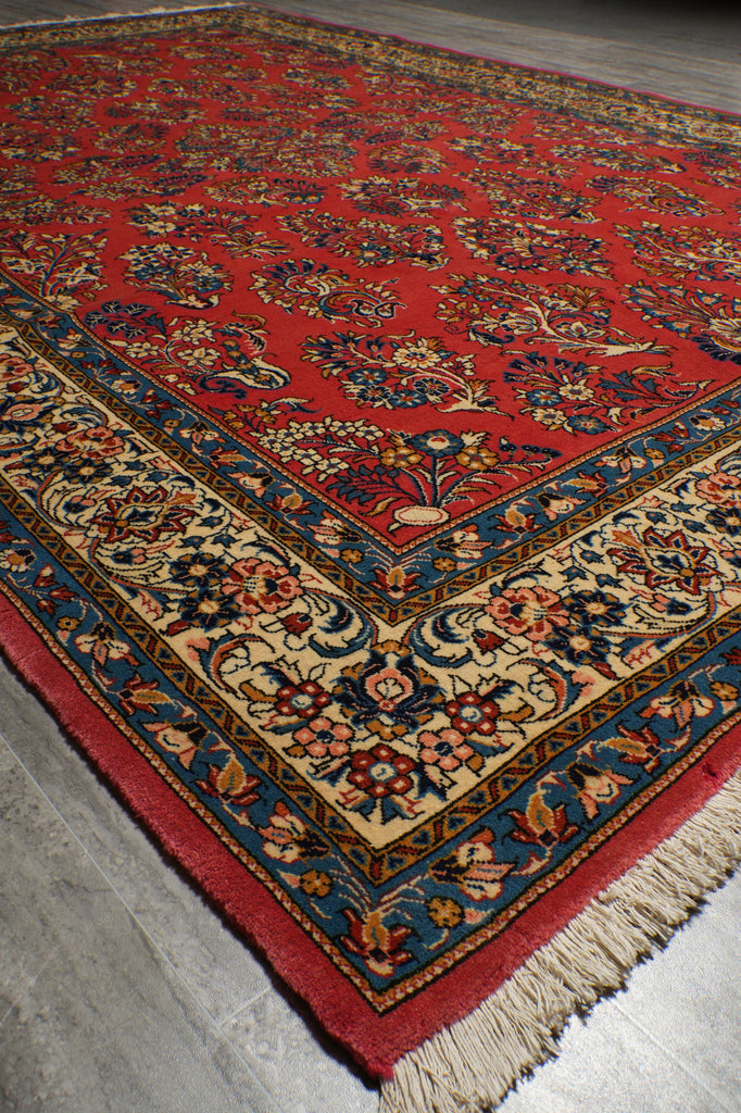 7.3 x 10.3 Pinky Salmon Persian Sarouk Wool Rug #B-72414